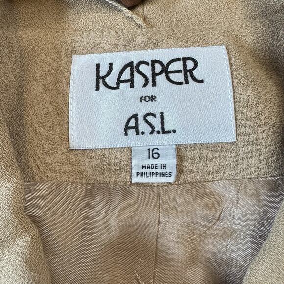 Vintage Kasper For ASL Beige Button Down Blazer Jacket and Scarf Womens Sz 16 - Picture 2 of 6